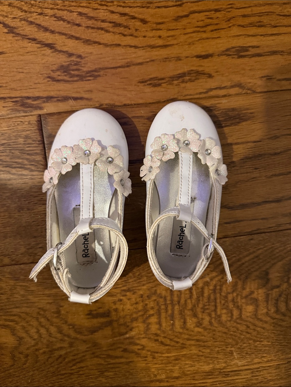 Rachel Shoes White Girls' Floral T-Strap Dress Shoes